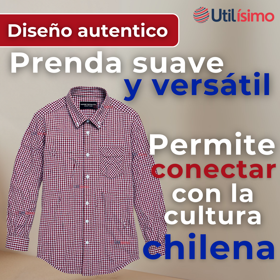 Camisa Huaso Cuadrillé Cuadro Manga Larga 100% Algodón Rojo Negro Casual