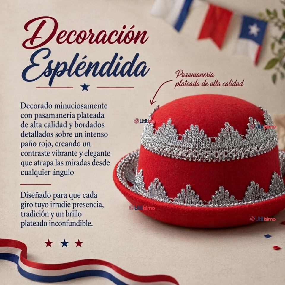Sombrero Gorro Caporal Mujer Fiestas Patrias Rojo Baile Típico