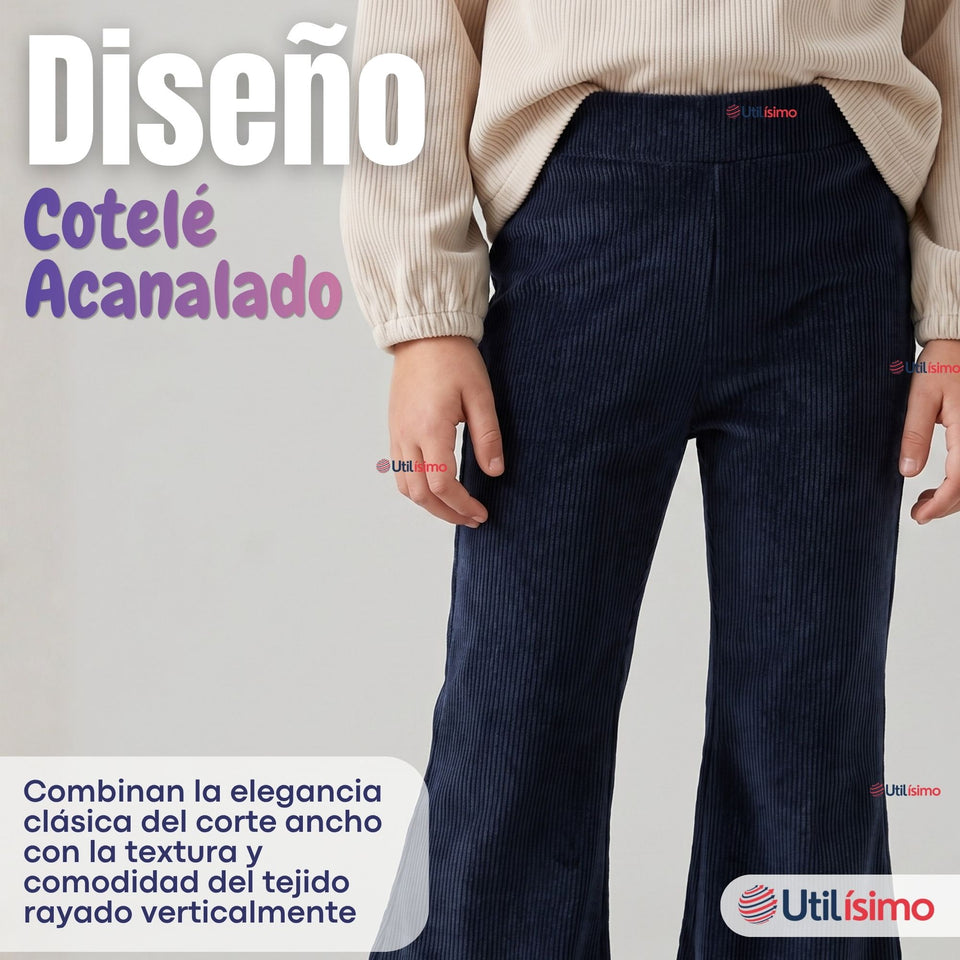 Calza Palazzo Niña Polar Con Chiporro Elasticada Térmica Navy Blue
