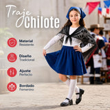 Traje Chilote Niña Azul Fiestas Patrias Con Camisa 4 Piezas Tradicional Chilota