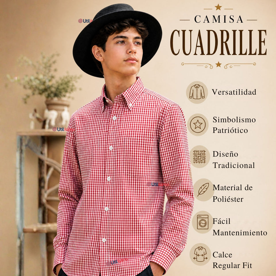 Pack 3 Camisas Cuadrille Huaso Juvenil Roja Regular Fit Fiestas Patrias