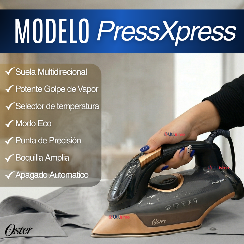 Plancha de vapor Oster® PressXpress S9000 Suela XL con diamante bronce GCSTPX9001-052