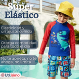 Traje de Baño Manga Larga Pantalón Corto 2 Piezas Corte Split Niño 3 a 9 años Blue Dinosaur