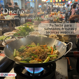 Sartén Wok De Hierro Concavo Con Mango 34cm Plateado