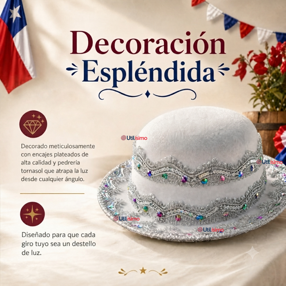 Sombrero Gorro Caporal Mujer Fiestas Patrias Blanco Baile Típico