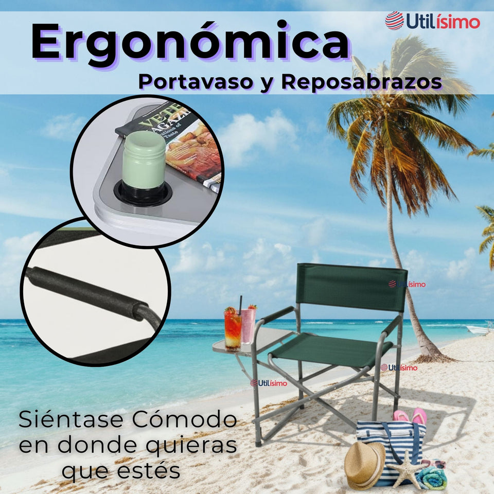 Silla Plegable De Playa Camping con Mesa Lateral Diseño Unicolor