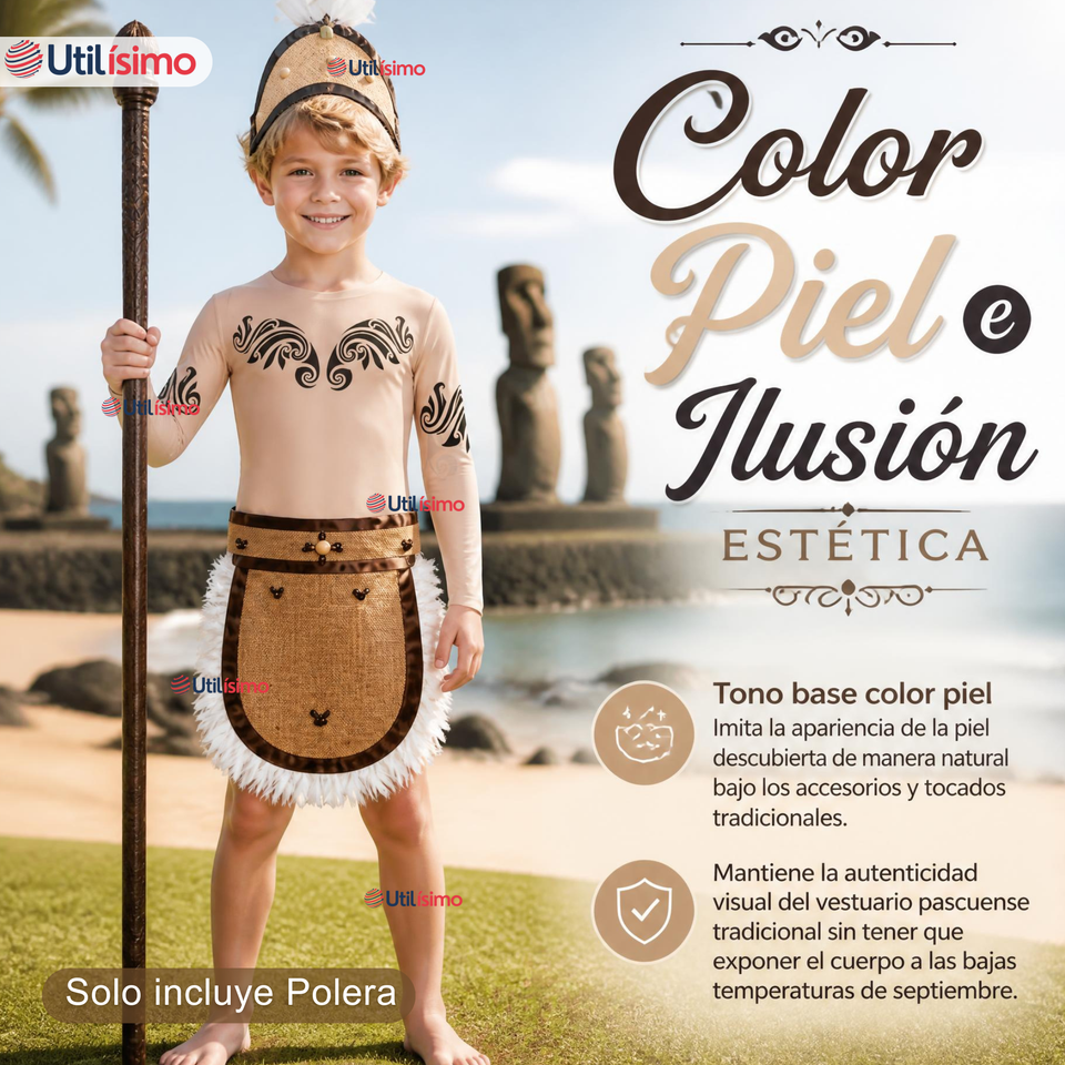 Pack 3 Poleras Efecto Piel Con Tatuajes Niño Rapa Nui Fiestas Patrias