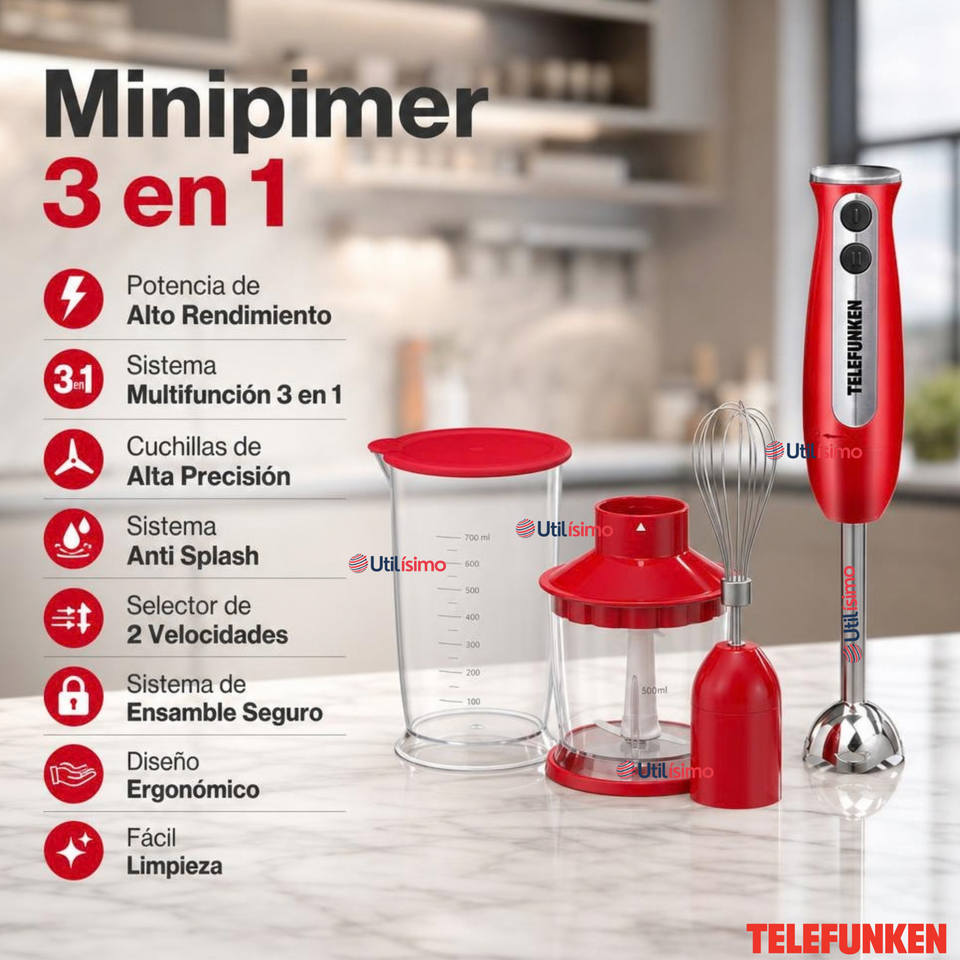 Batidora de inmersión Telefunken Smartmix 2500 roja acero inoxidable 800W