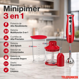 Batidora de inmersión Telefunken Smartmix 2500 roja acero inoxidable 800W