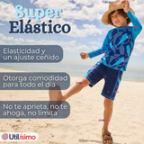 Traje de Baño Manga Larga Pantalón Corto 2 Piezas Corte Split Niño 3 a 9 años Blue