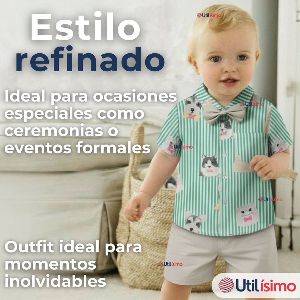 Conjunto de Vestir Camisa Con Lazo Y Pantalón Corto Algodón Niño