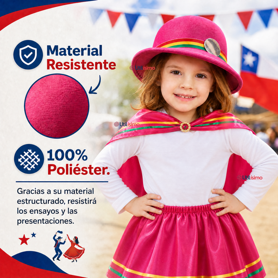 Sombrero Nortino Niña Gorro Fucsia Baile Típico Fiestas Patrias