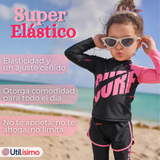 Traje de Baño Manga Larga Pantalón Largo Pantalón Corto 3 Piezas Corte Split Niña 3 a 11 años Black Surf