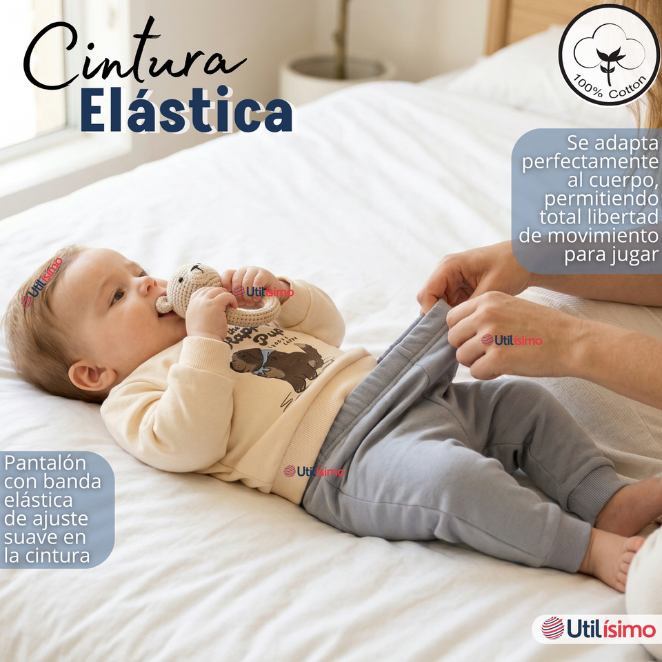 Conjunto 2 Piezas Buzo Pantalón Y Polerón De Algodón Beige Bebé Niño