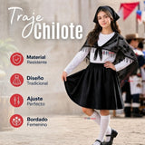 Traje Chilote Juvenil Negro Fiestas Patrias Con Polera 4 Piezas Tradicional Chilota