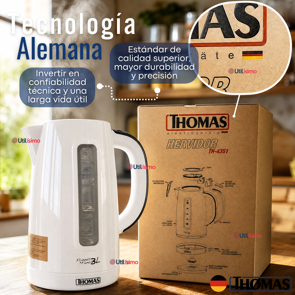 Hervidor Eléctrico Thomas 3lt Alta Potencia Tecnologia Alemana Blanco