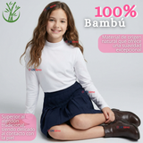 Pack 3 Poleras Camisetas Bambú Blancas Cuello Beatle Primera Capa Manga Larga Niña