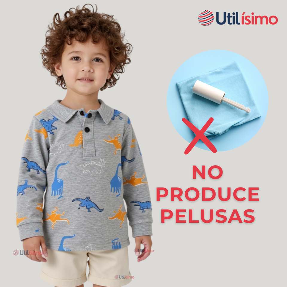 Polera Piqué Manga Larga Niño con Estampado de Dinosaurios Gris