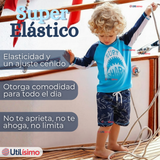 Traje de Baño Manga Larga Pantalón Corto 2 Piezas Corte Split Niño 3 a 9 años Blue Shark