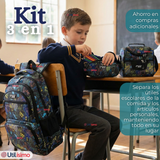 Mochila Escolar + Estuche + Lonchera 45cm Tela Oxford Estampado de Dinosaurio Niño