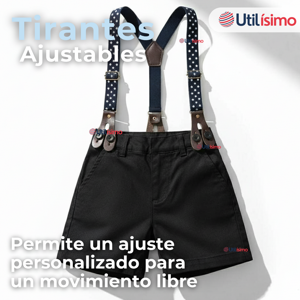 Conjunto de Vestir con Tirantes Camisa Pantalón Corto Algodón Niño