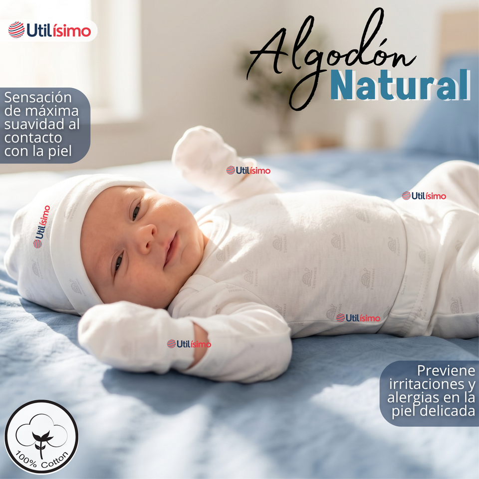 Conjunto Set 5 Piezas Body Camiseta Panty Gorro Manoplas Algodón Bebé Niño