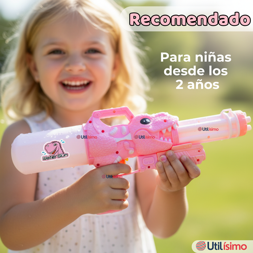 Pack 2 Pistolas Lanza Agua Dinosaurio Color Rosado Juguete 40cm Niña