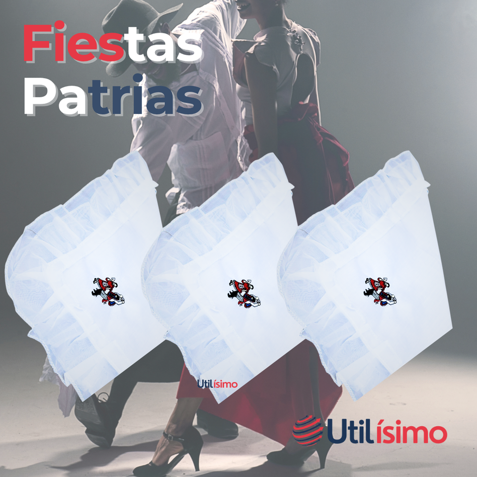 Pack 6 Pañuelos Baile Cueca 36 CM Con Bordes Bordado Pareja Fiestas Patrias