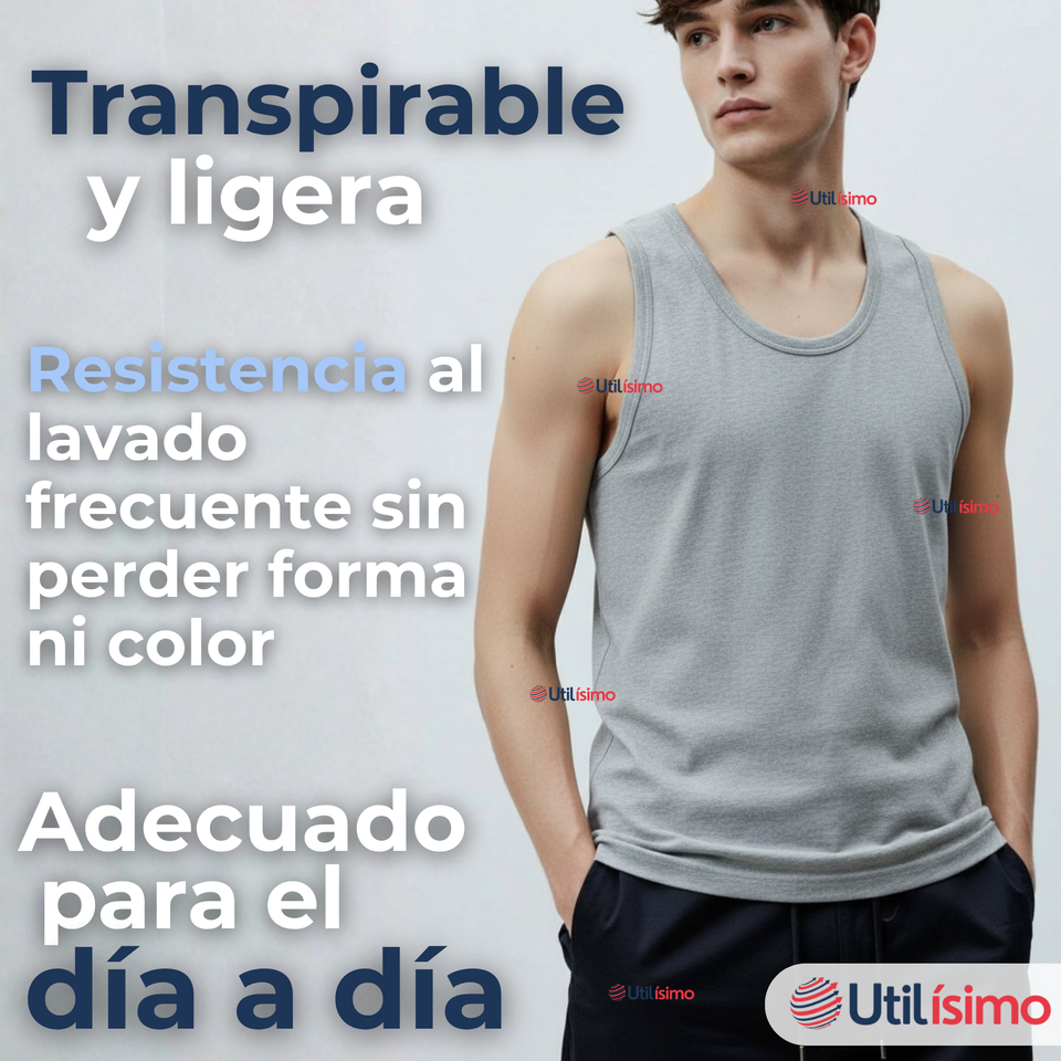 Camiseta Sin Manga Básica Suave 100% Algodón Colores Surtidos Hombre