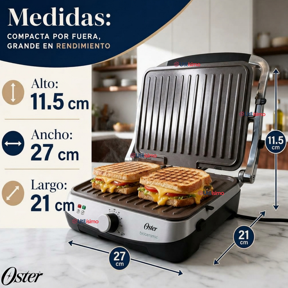 Parrilla y Panini 2 en 1 Oster® Multiuso Eléctrica Revestimiento Bioceramic® CKSTPA4881