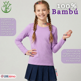 Camiseta Polera Bambú Cuello Redondo Lila Primera Capa Manga Larga Niña