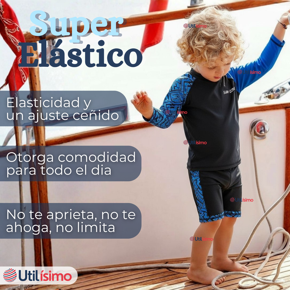 Traje de Baño Manga Larga Pantalón Corto 2 Piezas Corte Split Niño 3 a 11 años Black