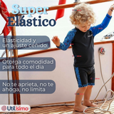 Traje de Baño Manga Larga Pantalón Corto 2 Piezas Corte Split Niño 3 a 11 años Black
