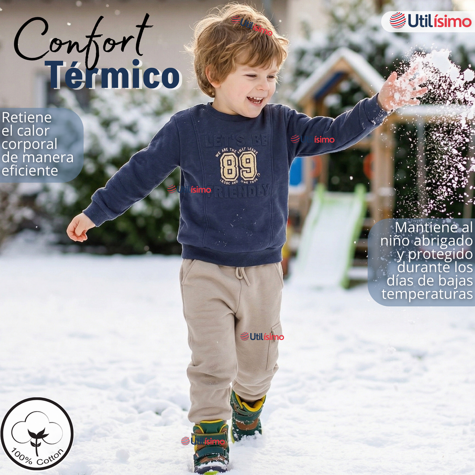 Conjunto 2 Piezas Buzo Pantalón Y Polerón De Algodón Azul Niño