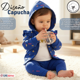 Conjunto 3 Piezas Buzo Pantalón Polerón Body De Algodón Azul Corazones Bebé Niña