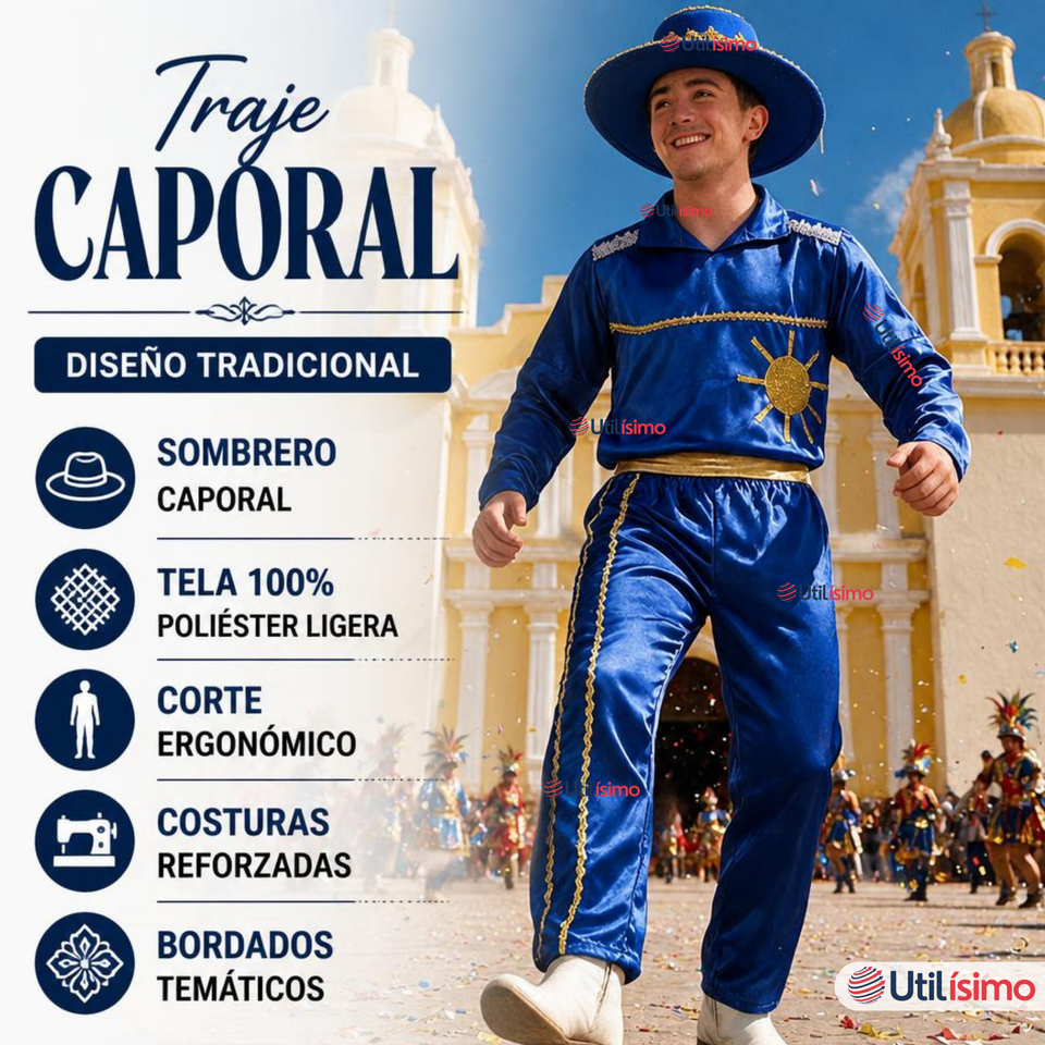 Traje Caporal Típico Completo Con Sombrero Azul Hombre Fiestas Patrias