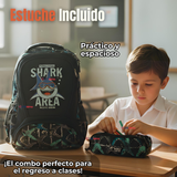 Mochila Escolar Kit Con Estuche y Lonchera 43cm Tela Oxford Baby Shark Niño