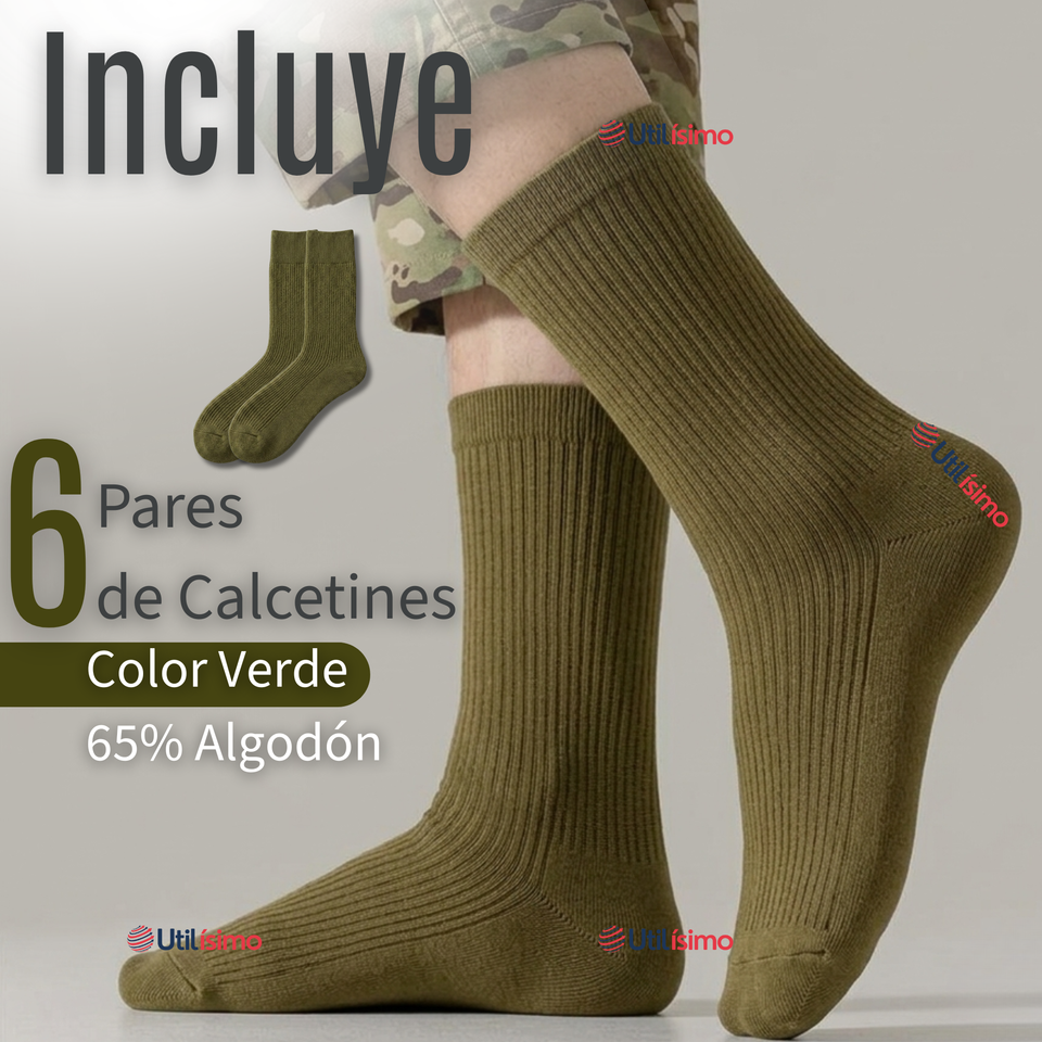 Pack 6 Pares Calcetines Carabineros Verde 65% Algodón Uniformado Transpirable