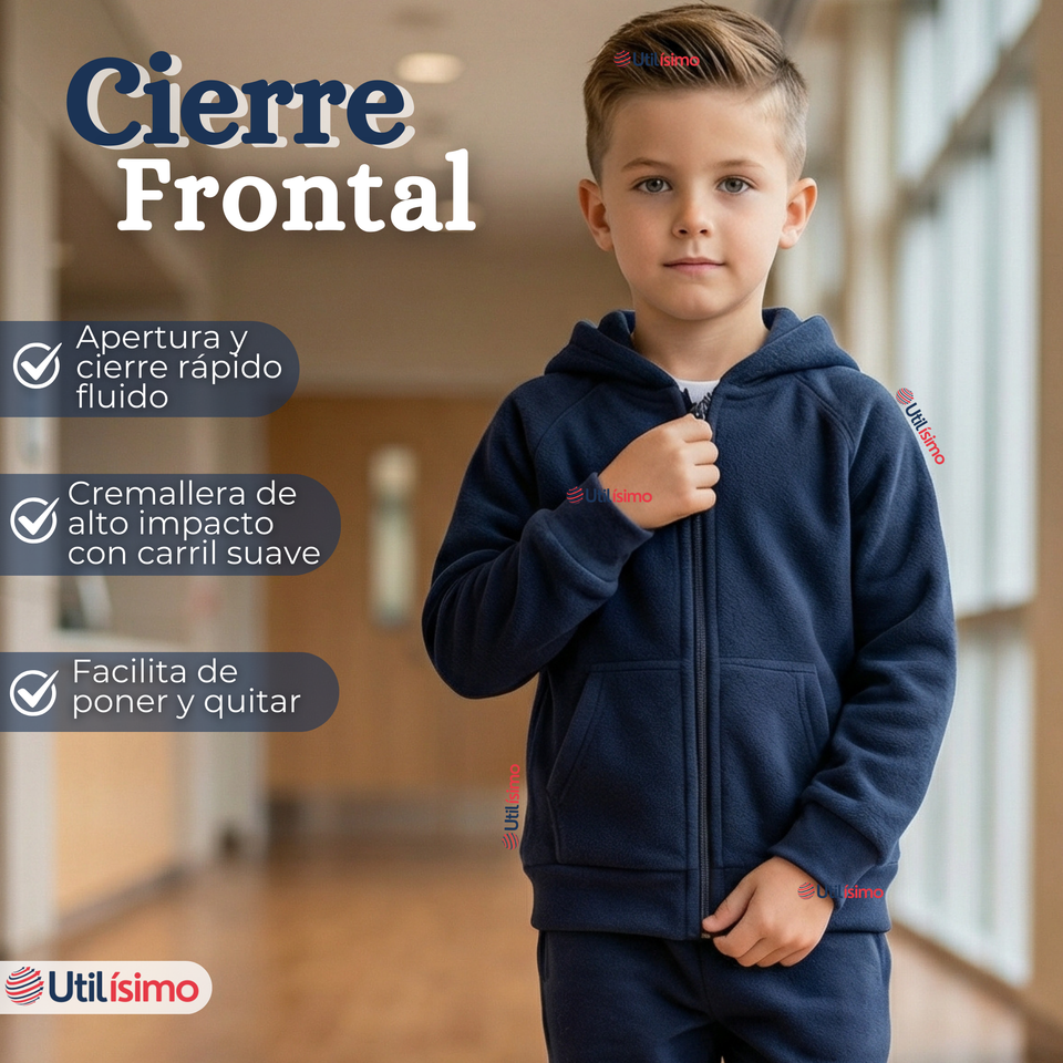 Polerón Escolar Polar Con Capucha Niño Unisex Azul 5 a 12 años