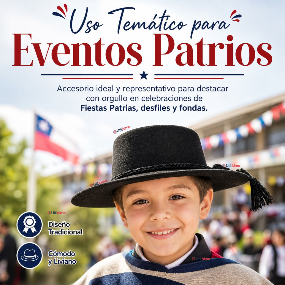 Sombrero Huaso Negro Tradicional Para Fiestas Patrias