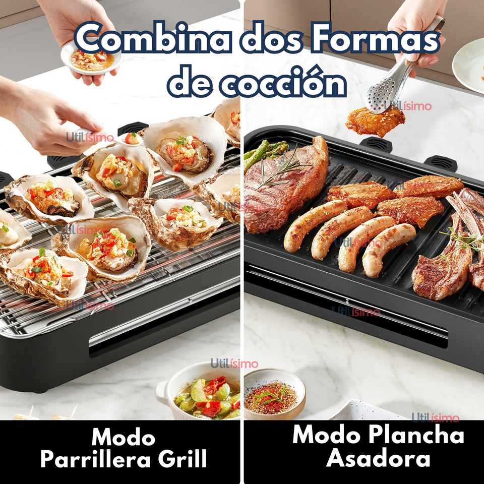 Parrilla Eléctrica de mesa Raclette 2 En 1 Sin Humo 1500w de Potencia Negra