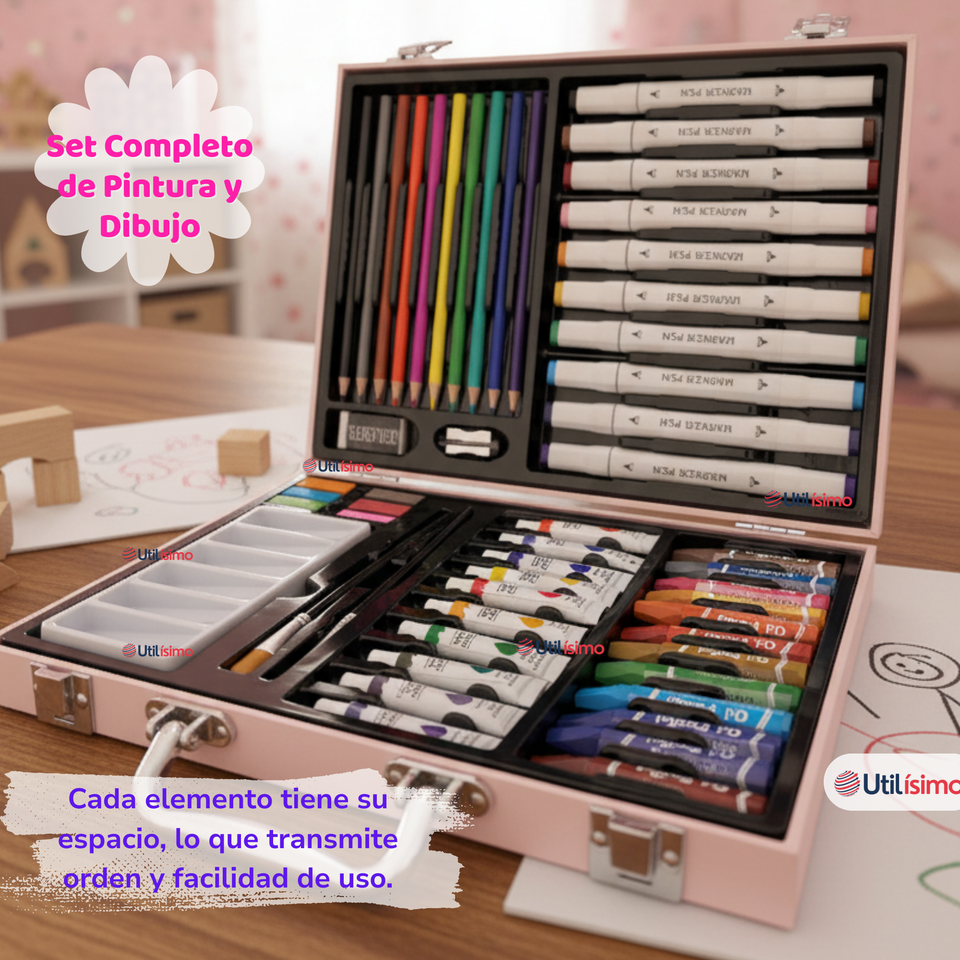 Maletín Set De Arte 53 Piezas Estuche Para Dibujar Y Pintar Niña Pony Rosa