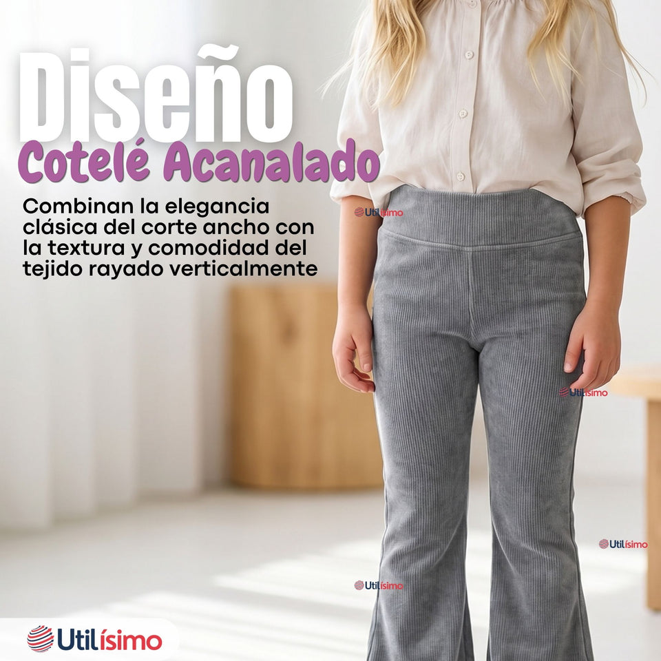 Calza Palazzo Niña Polar Con Chiporro Elasticada Térmica Gris Melange