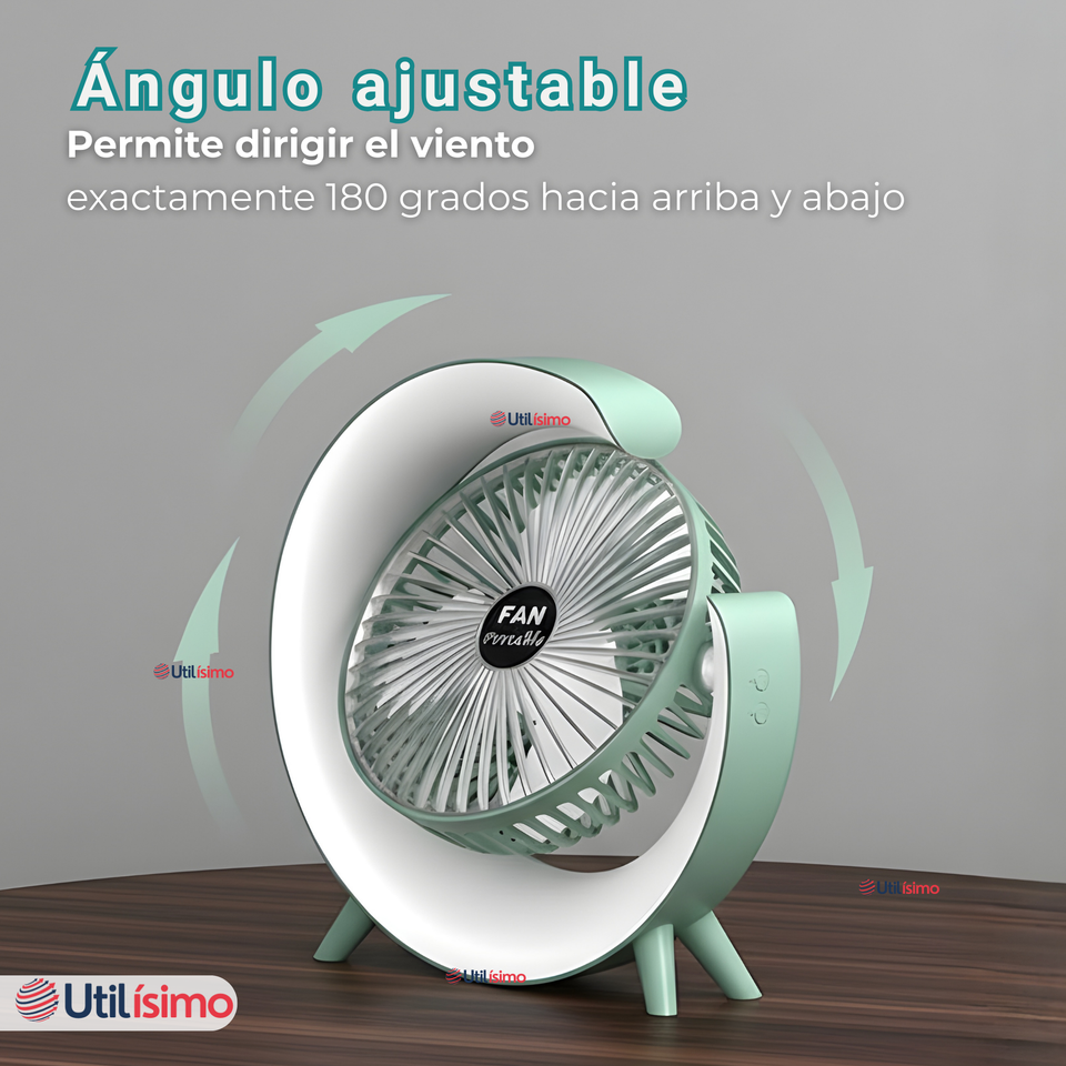Mini Ventilador Portátil De Mesa Con Luz Led Recargable USB Verde Agua