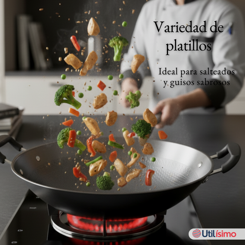 Wok Acero Inoxidable Antiadherente 42 cm Color Negro