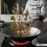 Wok Acero Inoxidable Antiadherente 42 cm Color Negro