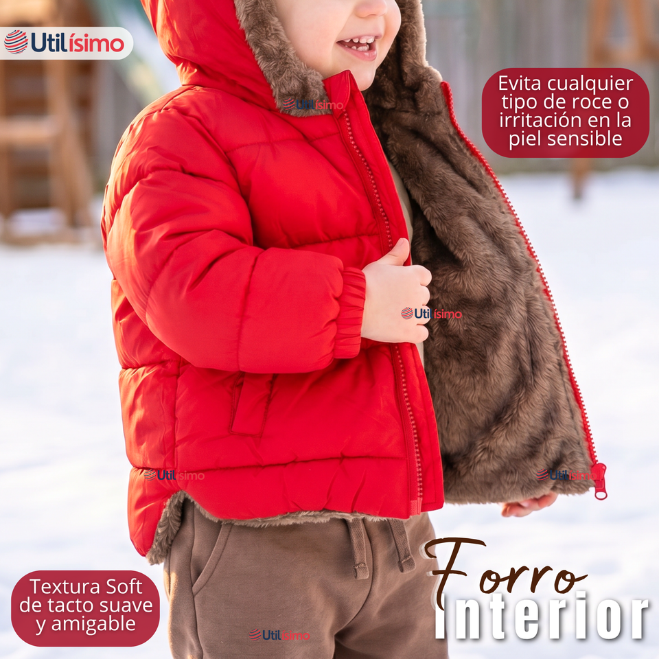 Parka Osito Con Capucha Manga Larga Rojo Niño Infantil