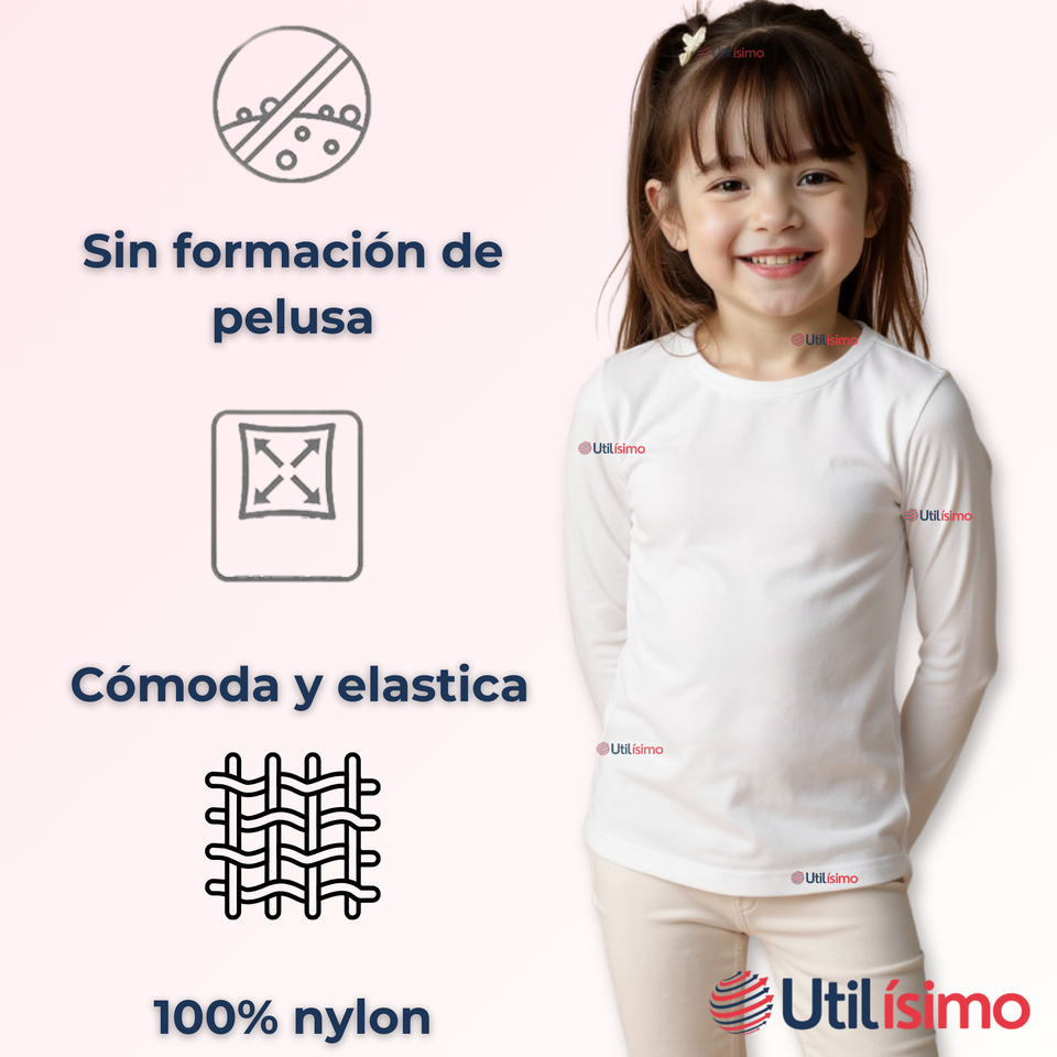 Camiseta De Panty Elástica Transpirable Manga Larga Segunda Piel Niña Nylon Blanco