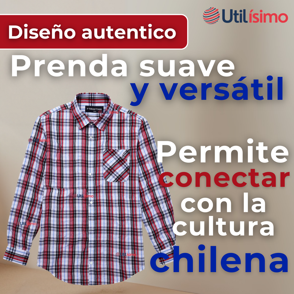 Camisa Huaso Cuadrillé Cuadro Manga Larga 100% Algodón Azul Blanco Casual