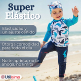 Traje de Baño Con Gorro Pantalón Largo 3 Piezas Corte Split Manga Larga Niño 3 a 11 años White Shark